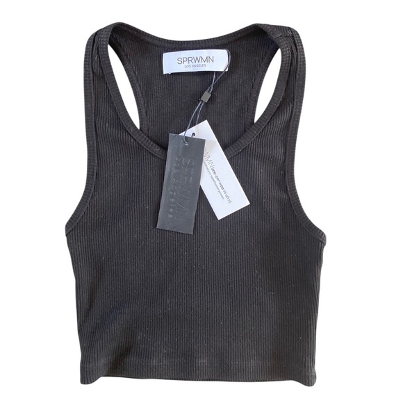 SPRWMN Crop Racer Back Tank Sleeveless Top NWT Black - Picture 2 of 6